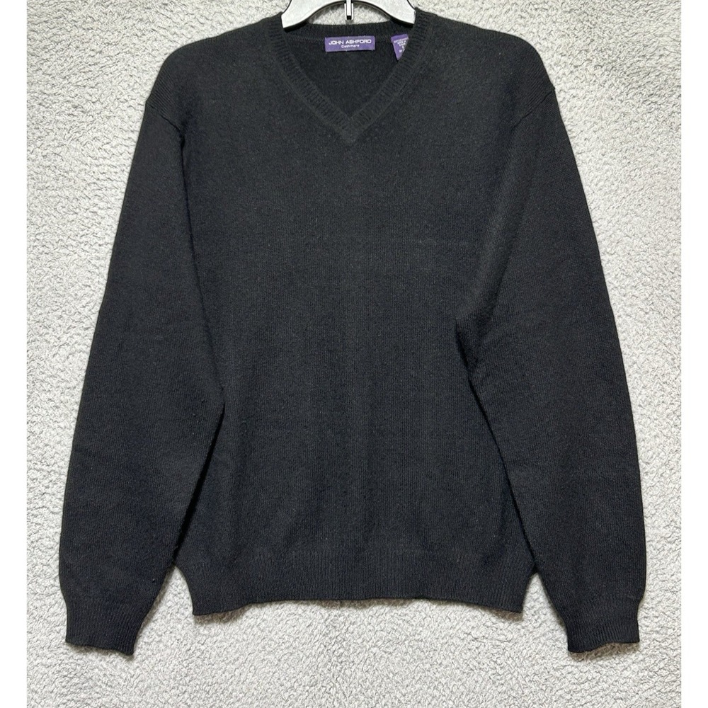 John Ashford Mens Black Cashmere V-Neck Sweater Size Small Pullover